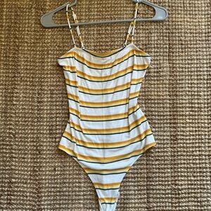 Charlotte Russe Yellow and White Striped Bodysuit